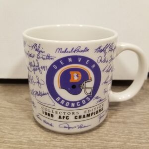 DENVER BRONCOS NFL 1989 AFC Champions Coffee Mug by Papel John Elway Signature